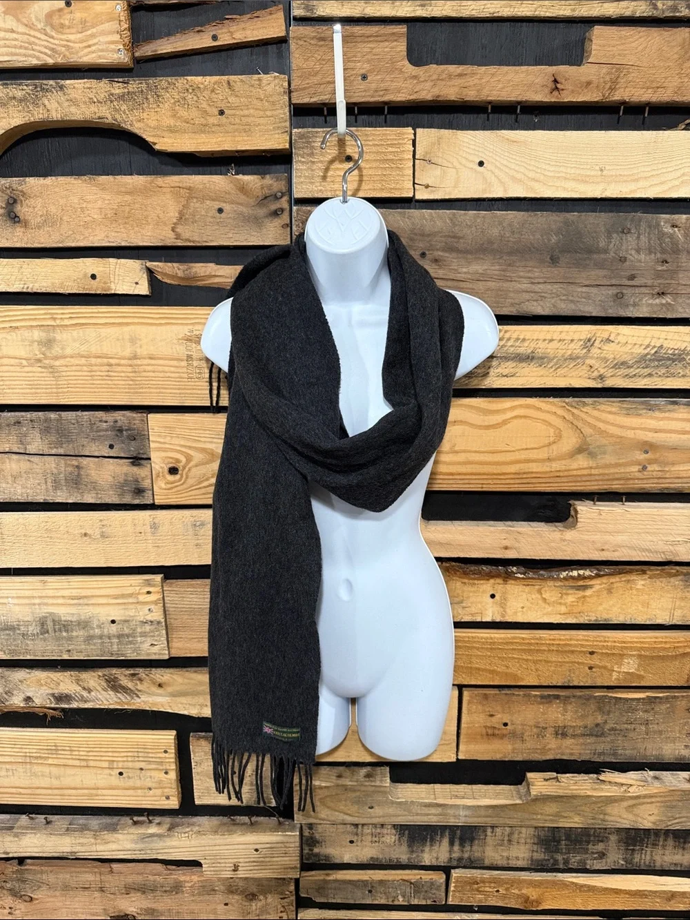 Charcoal Gray Scotland Fringed 100% Cashmere Scarf 12x68